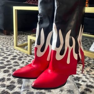 Folded Fired Up Knee High Boots Retro Style Wedge Heels Boots